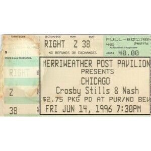 Vintage 1996 Chicago Crosby Stills Nash Concert Ticket Stub Columbia MD
